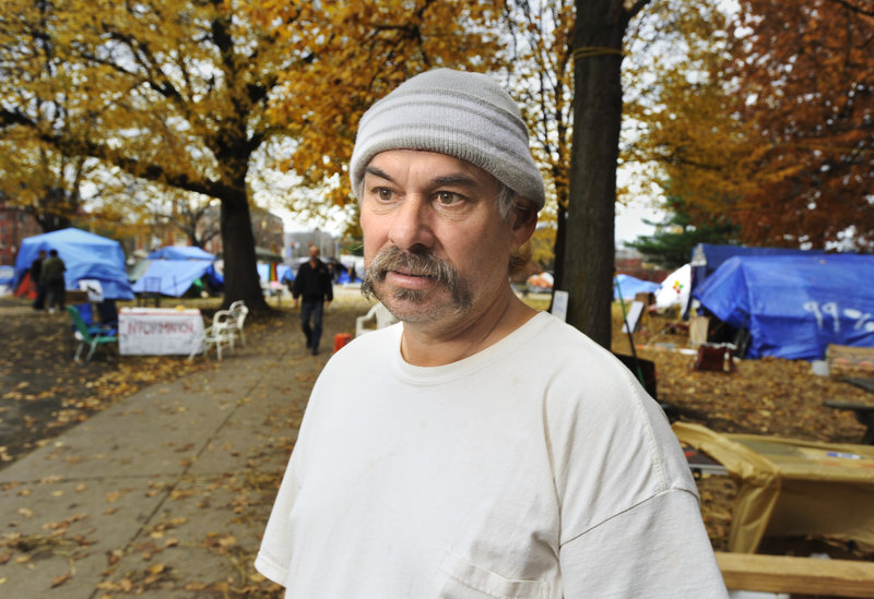 Deese Hamilton says he has been at Occupy Maine's Lincoln Park encampment since the beginning. Hamilton thinks the biggest threat to the staying power of the encampment is the elements, not authorities cracking down on the protesters.
