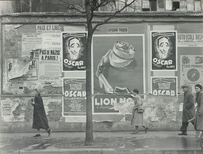 “Rue Alesia, Paris (Oscar billboards),” a 1951 photograph by Todd Webb, from “After Atget: Todd Webb Photographs New York and Paris,” through Jan. 29 at the Bowdoin College Museum of Art.