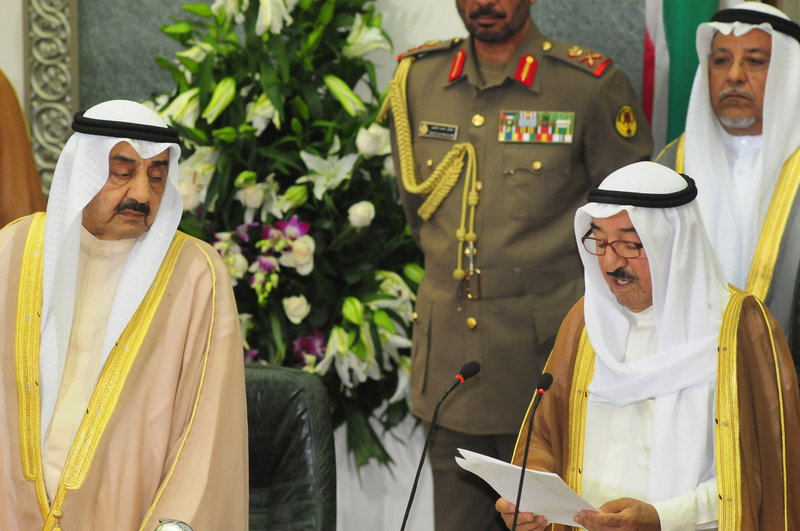 The emir of Kuwait, Sheikh Sabah Al Ahmad Al Sabah, right, addresses the country’s parliament last month.