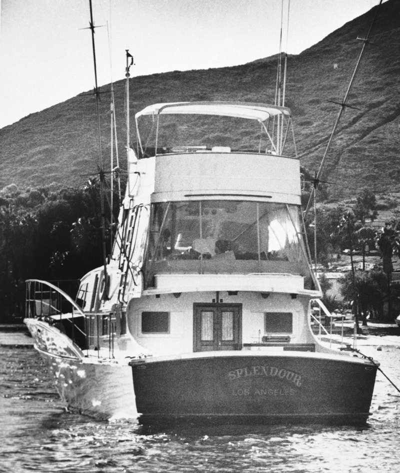 Splendour, the 55-foot yacht that belonged to actor Robert Wagner and his wife, actress Natalie Wood, sits in the waters of Santa Catalina, Calif., near where Wood’s body was found floating on Nov. 29, 1981.