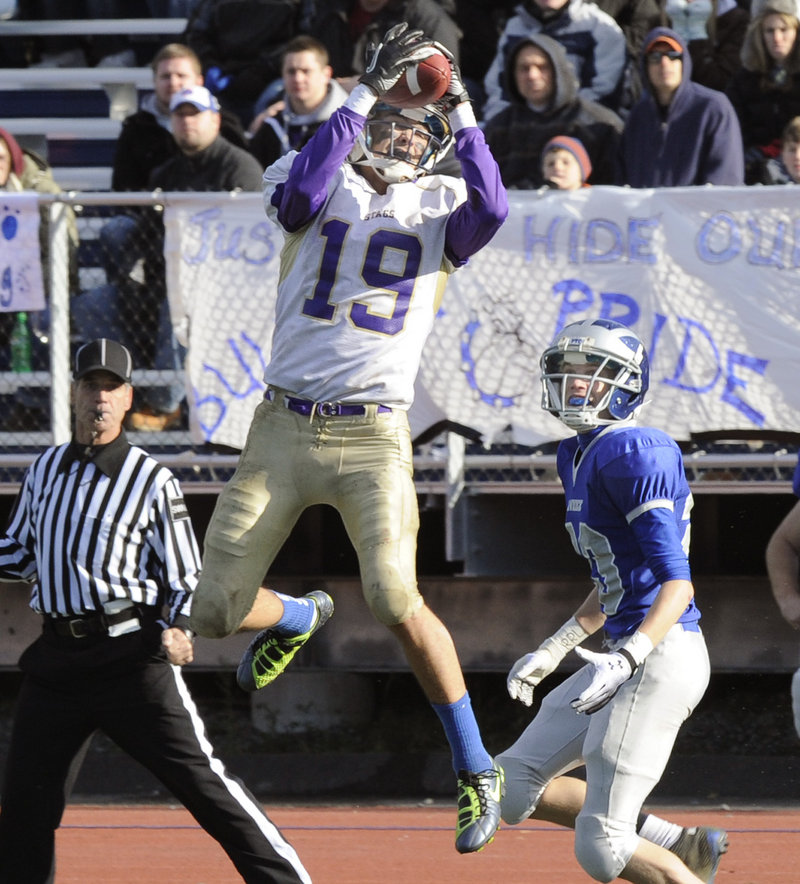 Louie DiStasio didn't just catch balls for Cheverus, he intercepted them in the 49-7 victory against Lawrence.