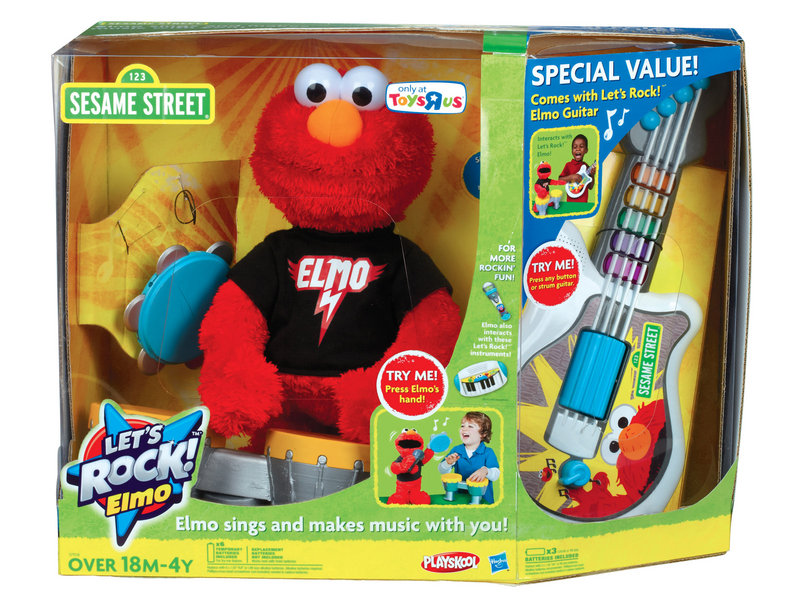 LET’S ROCK ELMO: Elmo comes with three instruments and sings six songs, and your child can choose which instrument he plays and also play along. Listed on toysrus.com for $59.99.