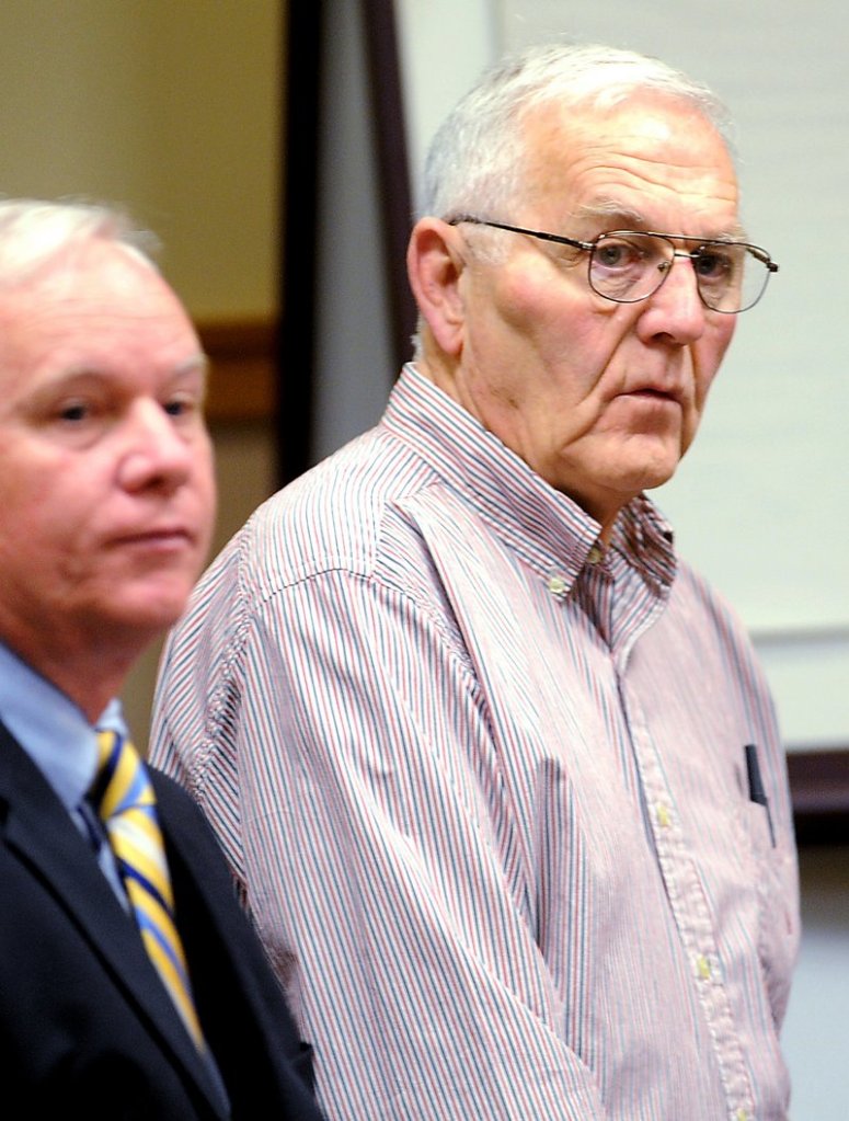 Austin “Jack” DeCoster, right, appears in a Lewiston courtroom in June 2010 to face animal cruelty charges related to the egg farm operation in Turner, Maine.