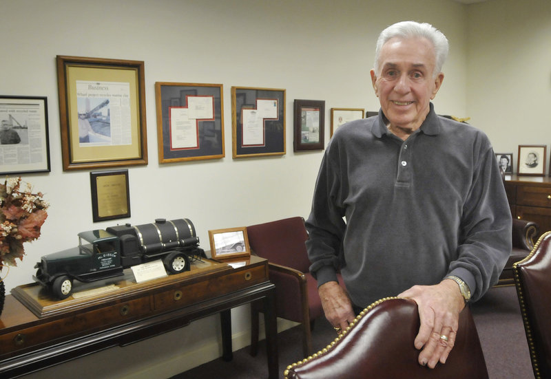 Marshall “Jack” Gibson, a philanthropist who visits cancer patients at Maine Medical Center and works as a commercial real estate developer, spends time Monday at his office in South Portland. “I have a fairly good sense of humor, and I like to help people feel better a little bit,” he said.
