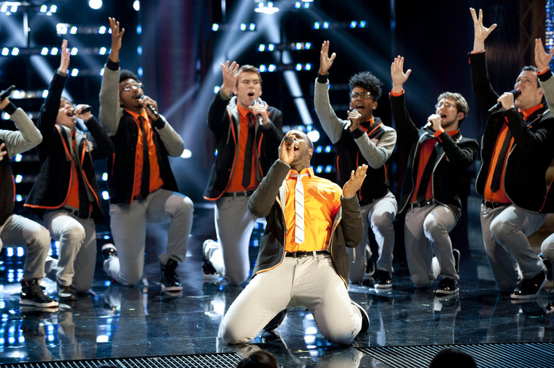The Dartmouth Aires perform Monday night on “The Sing-Off.” Next week the group, featuring Waynflete graduate and lead singer Michael Odokara-Okigbo, will be competing for $200,000 in cash and a Sony Music recording contract.