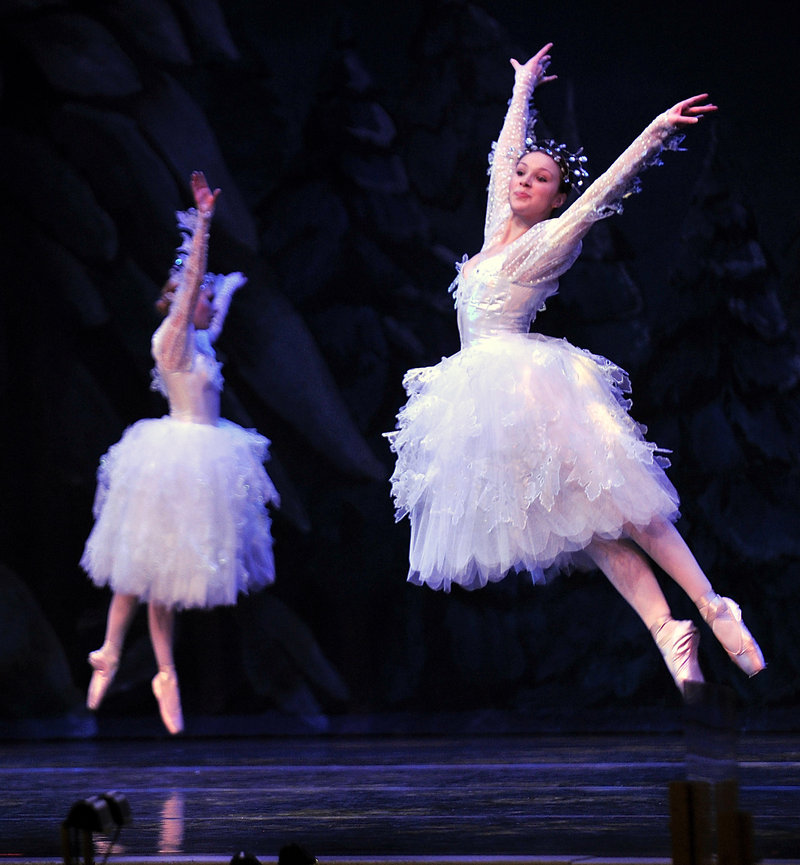 Dancers rehearse their parts in “Waltz of the Snowflakes” from Maine State Ballet’s “The Nutcracker” at Merrill Auditorium. The show opens Saturday and will run for seven performances through Dec. 4.