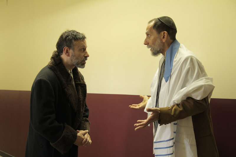 Hal Cohen, left, and David Handwerker in Acorn Productions’ “The Wandering Begger,” a celebration of Jewish culture continuing through Dec. 18 at the Acorn Studio Theater in Westbrook.