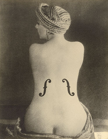 Man Ray painted f-holes on the back of a postcard of a female nude and called it “Violin d’Ingres.”
