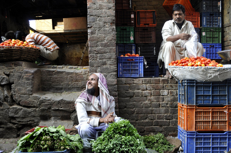 Street vendors sell vegetables in New Delhi, India. India is the world’s second-largest grower of fresh produce, but more than one-third of fruits and vegetables rot because of lack of refrigeration and transportation, and corruption.