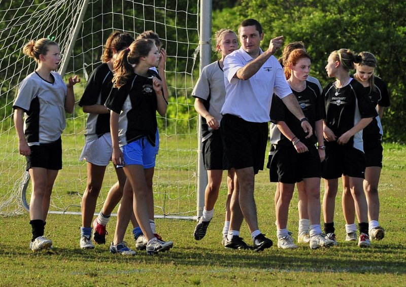 The Seacoast United girls soccer team practices in Scarborough in a 2010 file photo. The town of Freeport’s deal to lease town land to the club is a “potential abuse of authority by town officials,” a reader says.