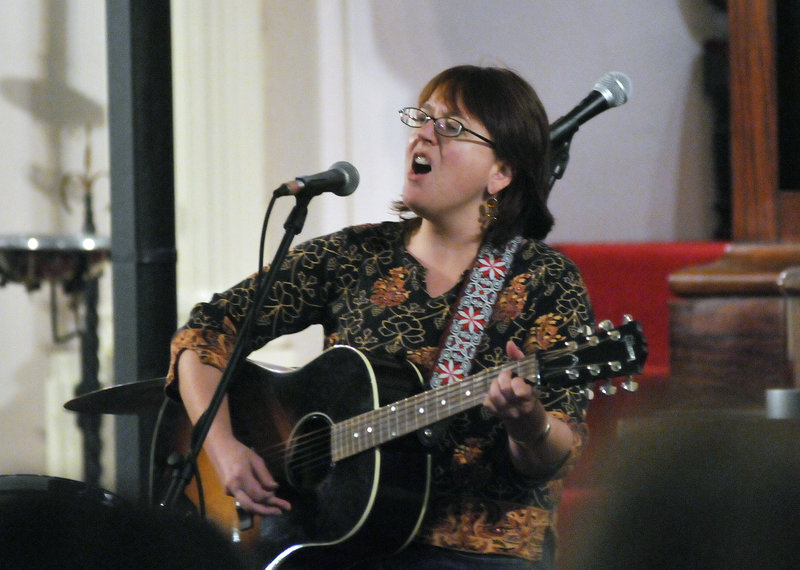 Shanna Underwood of Portland performs at the political asylum fundraiser Sunday. Also performing were the Boston-based band The Adam Ezra Group and Maine songwriters.