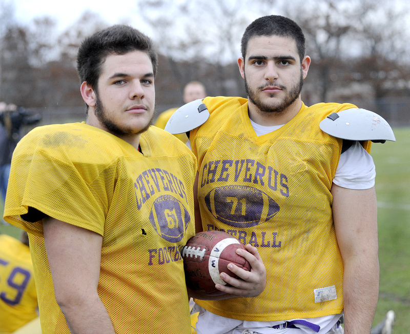 Mike Dedian, left, and Christian Deschenes are part of a solid line that has brought Cheverus within one victory of a second straight perfect season.