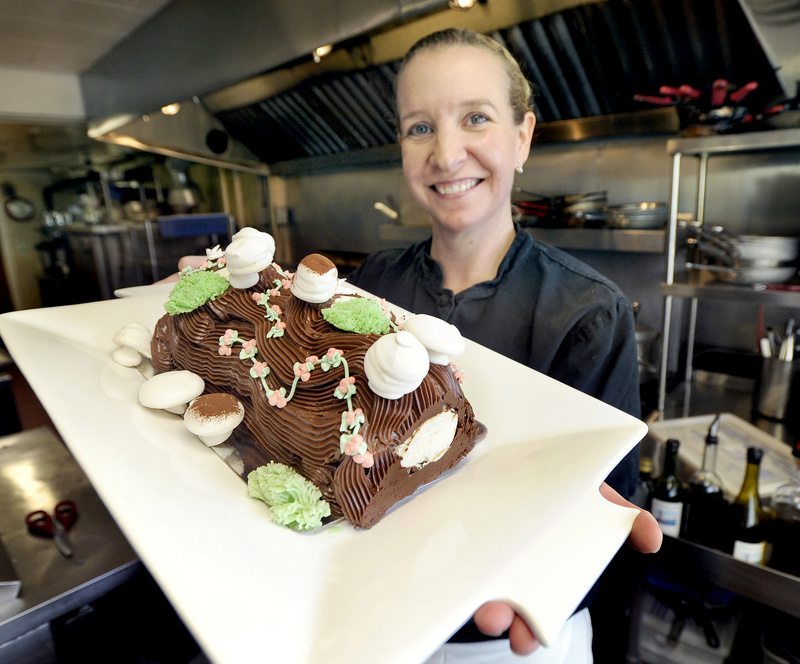 Chef Shanna O’Hea with her finished buche de noel.