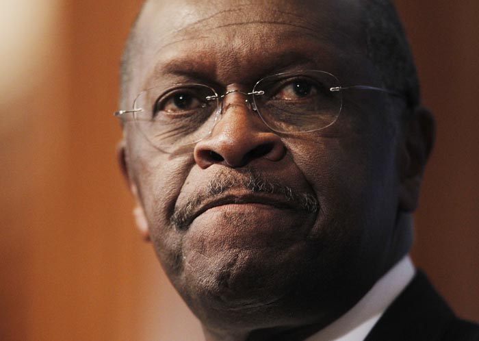 Republican presidential candidate, Herman Cain answers questions at the National Press Club in Washington, Monday, Oct., 31, 2011. Because of many sex-related allegations, Cain is considering ending his presidential run. (AP Photo/Pablo Martinez Monsivais)