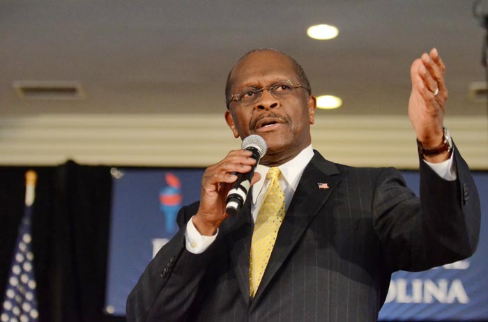 Republican presidential candidate Herman Cain speaks to supporters in Rock Hill, S.C., on Friday.