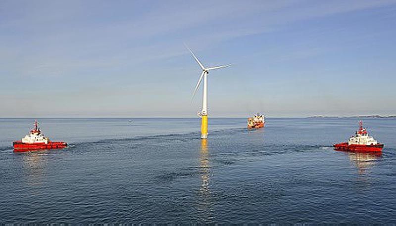 Floating wind turbine at sea in Norway deep water