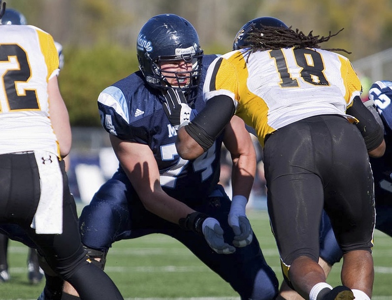 Josh Spearin has progressed from a freshman starting on the offensive line at the University of Maine to a junior helping the Black Bears reach the quarterfinals of the NCAA playoffs.