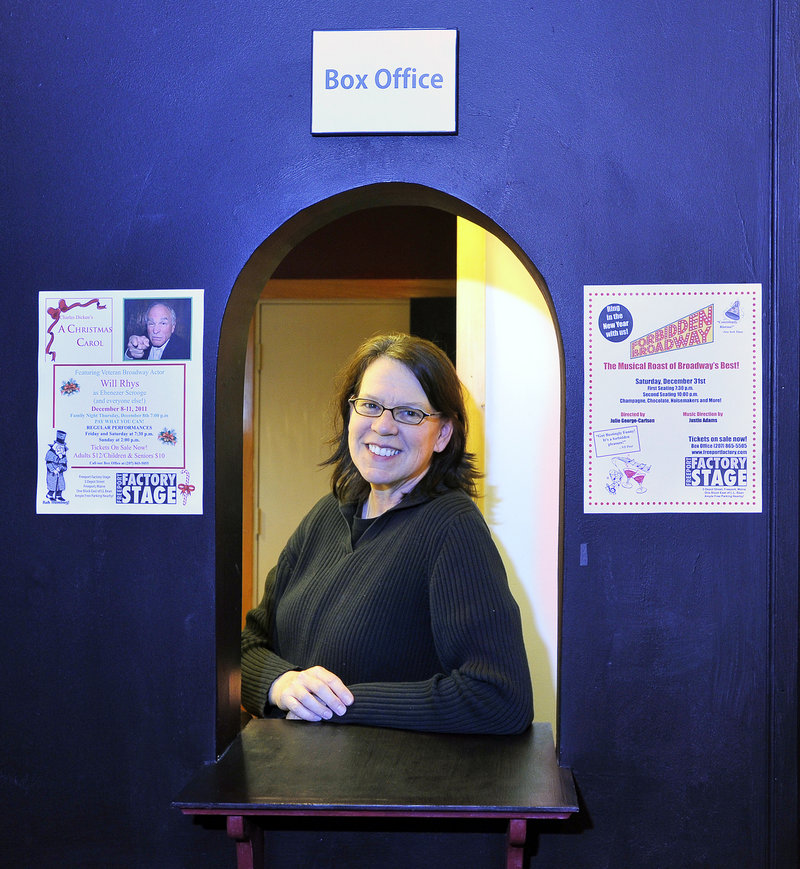 Julie George-Carlson in the box office at Freeport Factory Stage.