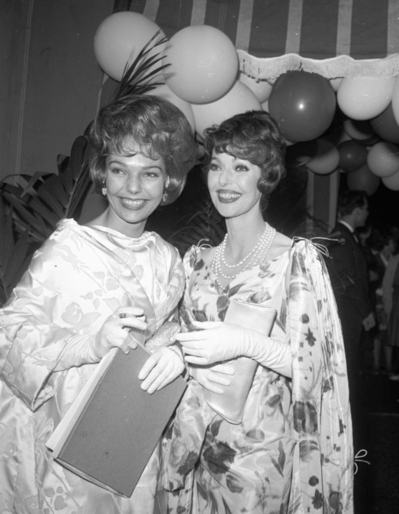 Actress Loretta Young, right, and her daughter Judy Lewis attend a party after the Emmy awards in Hollywood in 1961. Lewis was conceived out of wedlock by Young and Clark Gable while the two filmed “Call of the Wild” in the 1930s.