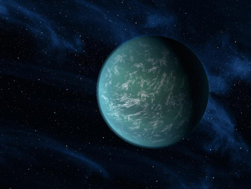 This artist's rendering shows Kepler-22b, a planet known to circle in the habitable zone of a sun-like star.