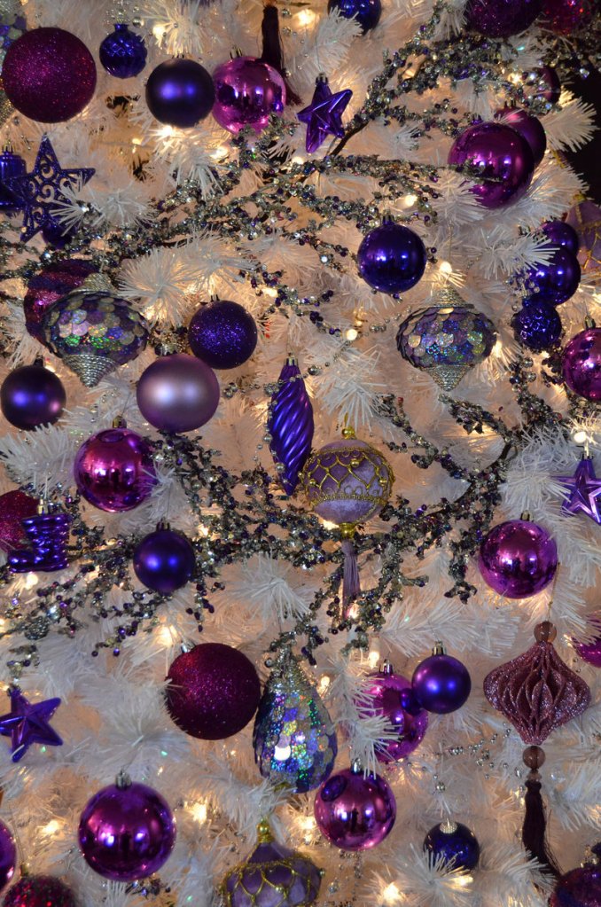 Holiday ornaments dazzle in purple.