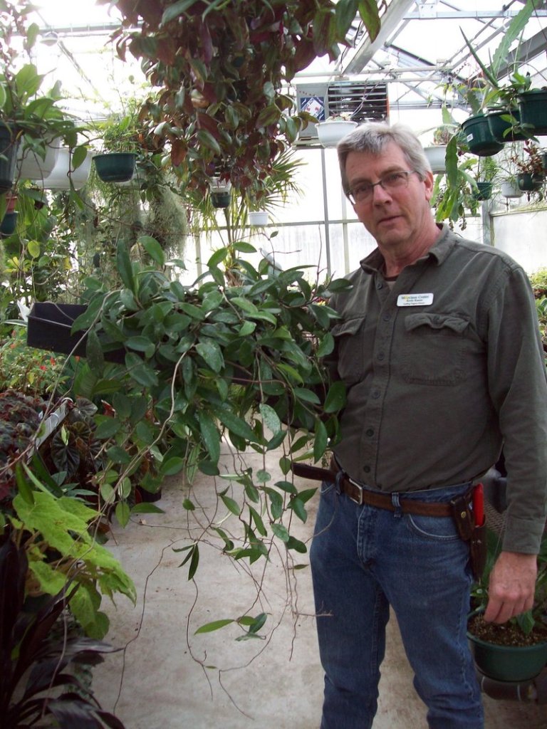 Kevin Kearns, director of the Seedling Program at the Morrison Developmental Center in Scarborough, shows a Hoya that can thrive as a houseplant in Maine.