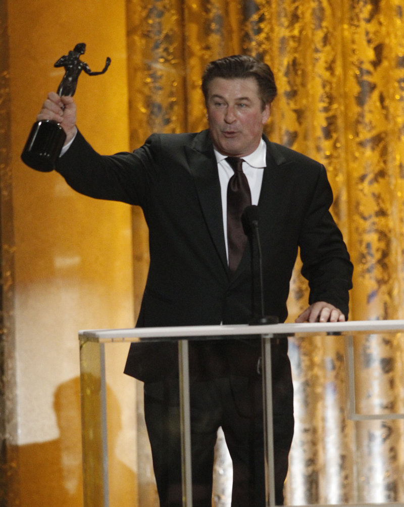 Alec Baldwin, seen in January at the Screen Actors Guild Awards, went on “Saturday Night Live” and posed as the pilot of the flight he was expelled from.