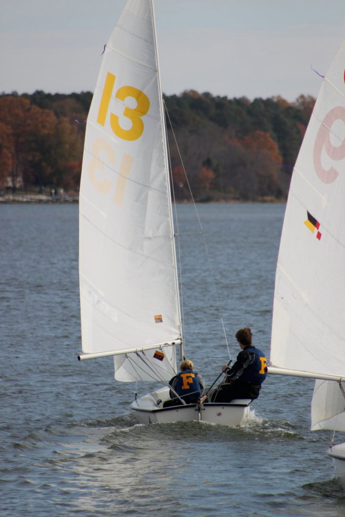 Members of the Falmouth High sailing team race during the Atlantic Coast Championship at Tall Timbers, Md.