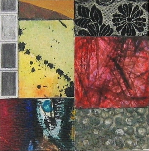 “Never Leave,” mixed-media collage by Noriko Sakanishi at Gold/Smith Gallery in Boothbay Harbor.