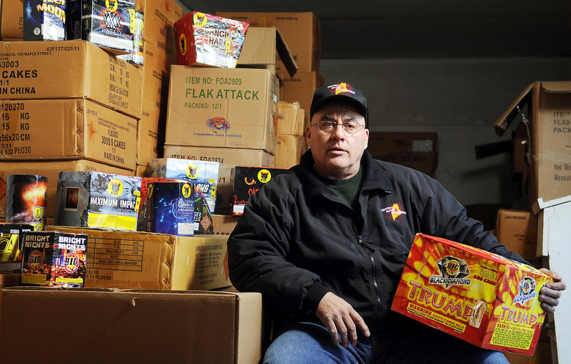 Steve Marson, owner of Central Maine Pyrotechnics in Hallowell, hopes to open fireworks stores in several Maine towns, but says few buildings meet the legal requirements.