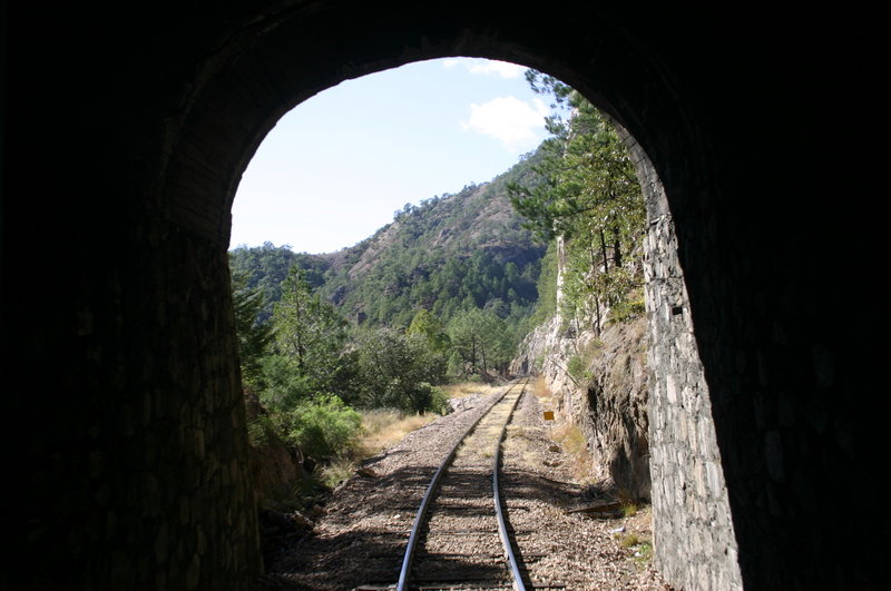 A view from the caboose of El Chepe, the government-run train.