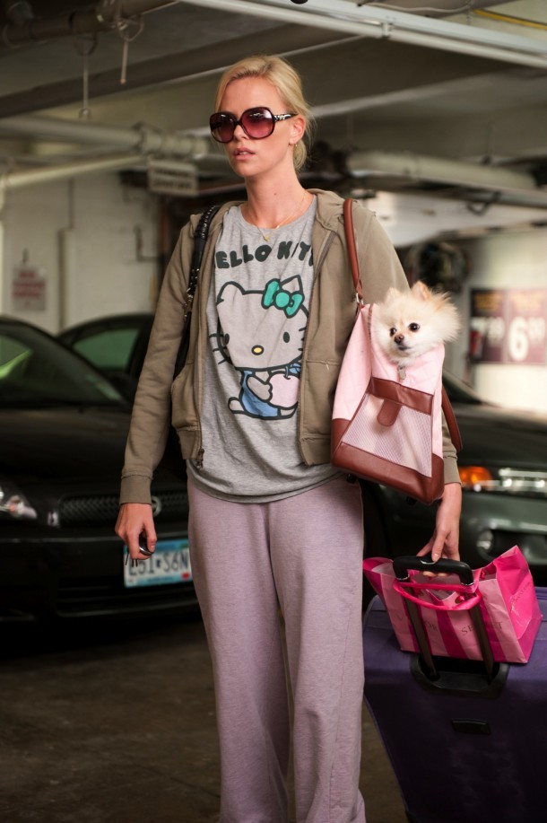 Charlize Theron keeps her Pomeranian in her handbag in “Young Adult.”