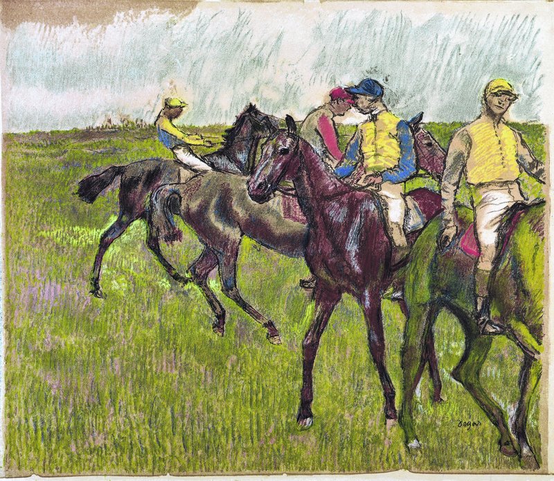 “Before the Races,” a color lithograph by Edgar Degas, is part of the “Edgar Degas: The Private Impressionist” show that will replace “Gather Up the Fragments.” The Degas exhibition includes more than 70 drawings, prints, pastels and photographs, as well as several sculptures.