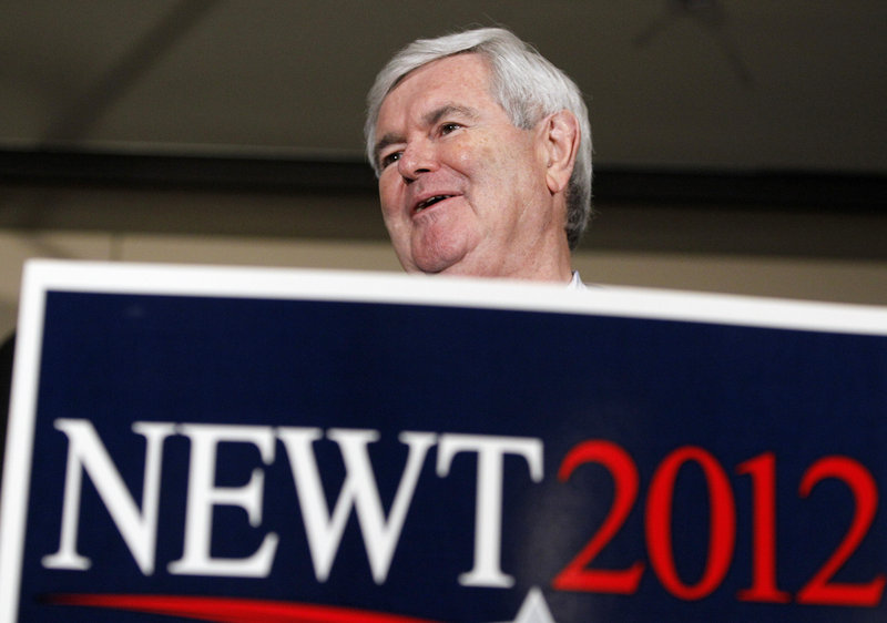 Former House Speaker Newt Gingrich makes a campaign stop Thursday in Storm Lake, Iowa. He announced that he had won the support of Michael Reagan, son of the late President Ronald Reagan.