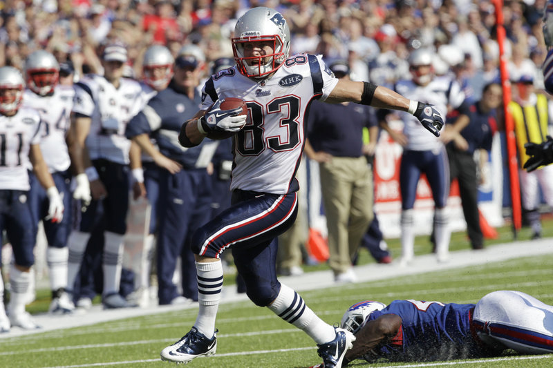 Wes Welker caught 16 passes for 217 yards and two touchdowns in New England’s first meeting with Buffalo on Sept. 25, but Tom Brady threw four interceptions and Buffalo pulled out a 34-31 win.