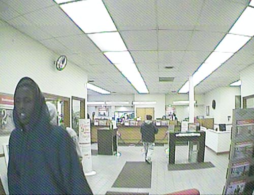 A security cam image of a suspect in the robbery.
