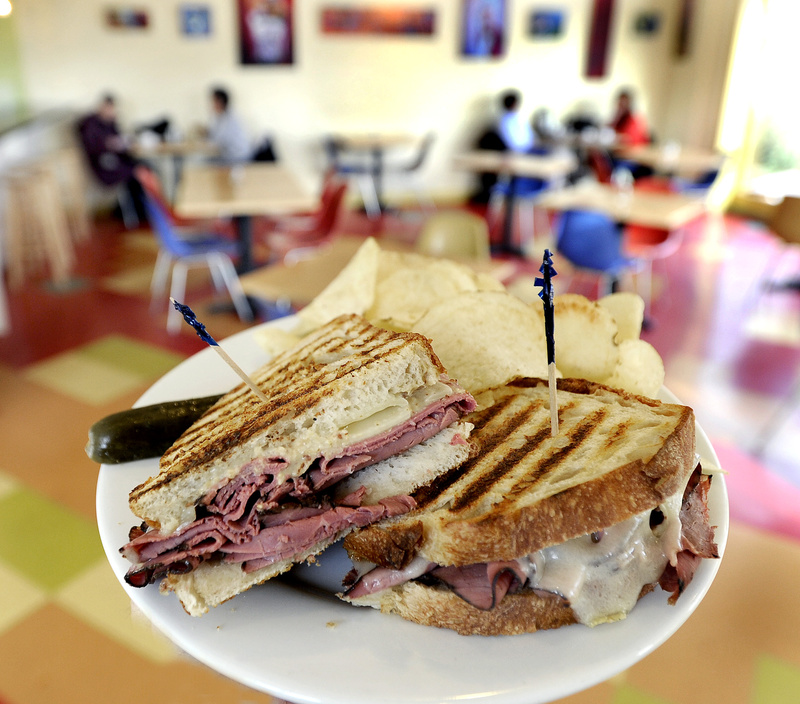 A pastrami and swiss sandwich at Borealis Breads Bakery & Bistro.