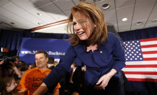 Rep. Michele Bachmann, R-Minn., greets her supporters after finishing sixth in the Iowa caucuses Tuesday night.