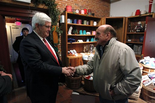 Republican presidential candidate Newt Gingrich campaigns at Belknap Mills in Laconia, N.H., on Wednesday.