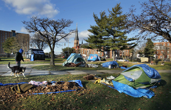 The Occupy Maine encampment in Portland's Lincoln Park in a Dec. 8, 2011, photo.