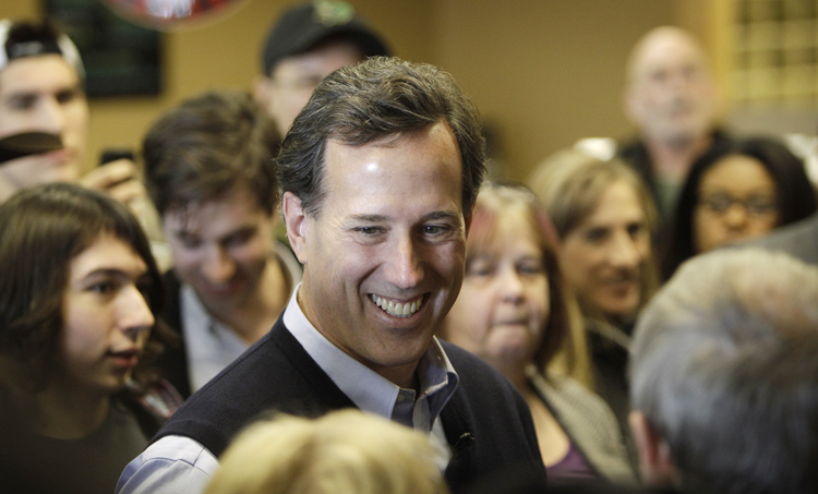 Republican presidential candidate and former Pennsylvania Senator Rick Santorum speaks to local residents during a campaign stop in Sioux City, Iowa.