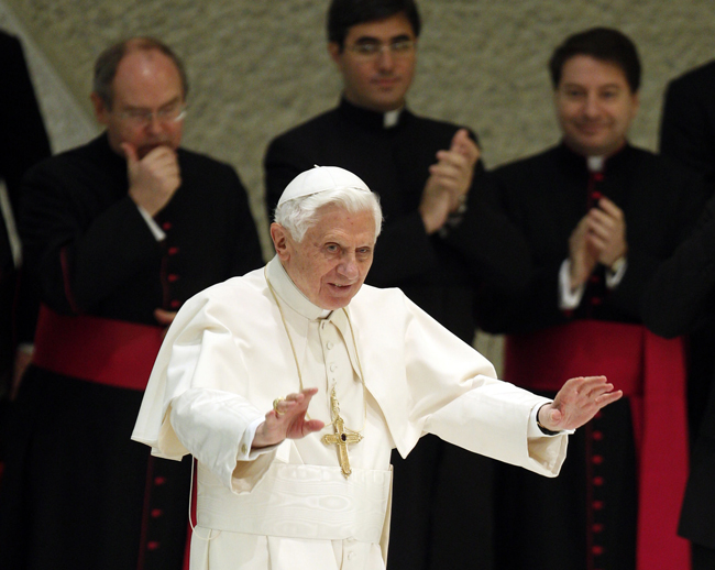 Pope Benedict XVI arrives for his weekly general audience at the Vatican on Wednesday.