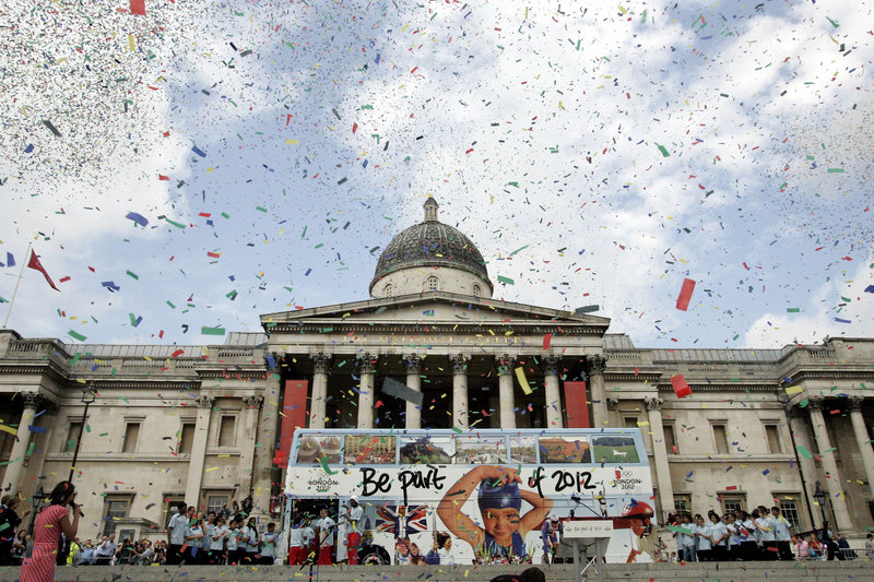 In Trafalgar Square, London celebrated the announcement that it would host the 2012 Summer Olympics.