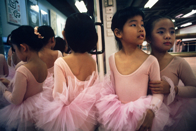 Young ballerinas at the Jean Wong School of Ballet in Quarry Bay, Hong Kong, were photographed by James Marshall. The image is part of the exhibition “Maine Photographers: Eyes on Asia” at the Addison Woolley Gallery in Portland.