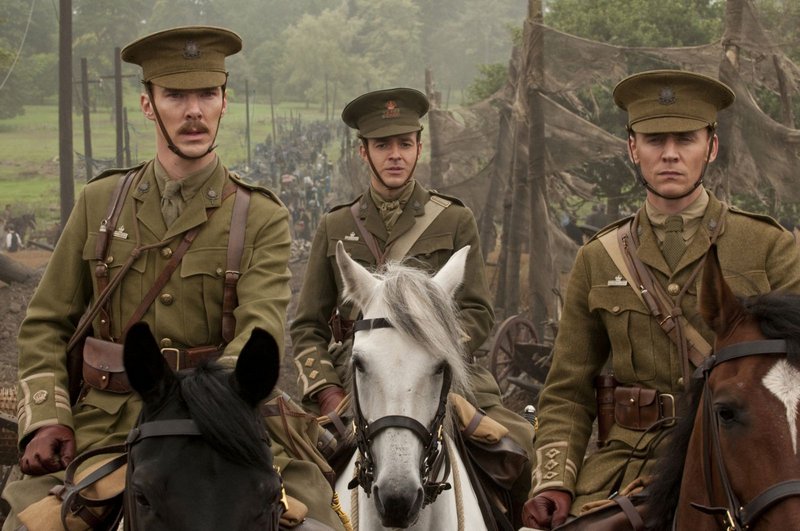 From left, Benedict Cumberbatch, Patrick Kennedy and Tom Hiddleston in a scene from the Steven Spielberg-directed “War Horse.”