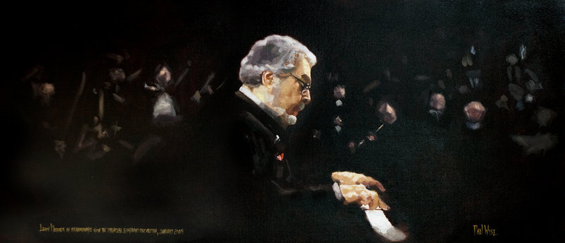 Wyse's portrait of Leon Fleisher performing with the Syracuse Symphony Orchestra.