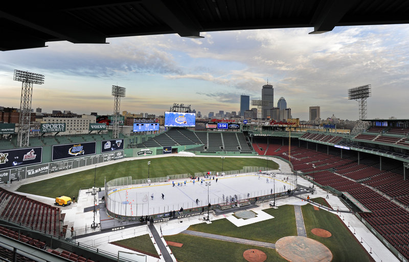 It’s not the midsummer view of Fenway Park, but this is the dead of winter and tonight the stadium will be the site of a Hockey East doubleheader, including Maine against New Hampshire at 7:30 p.m.