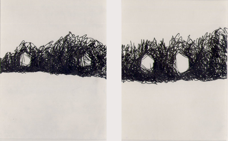 Graham Wood's "Peaks Island 2 & 3", now on display at "Drawn and Quartered: Hidden Treasures of the Studio."