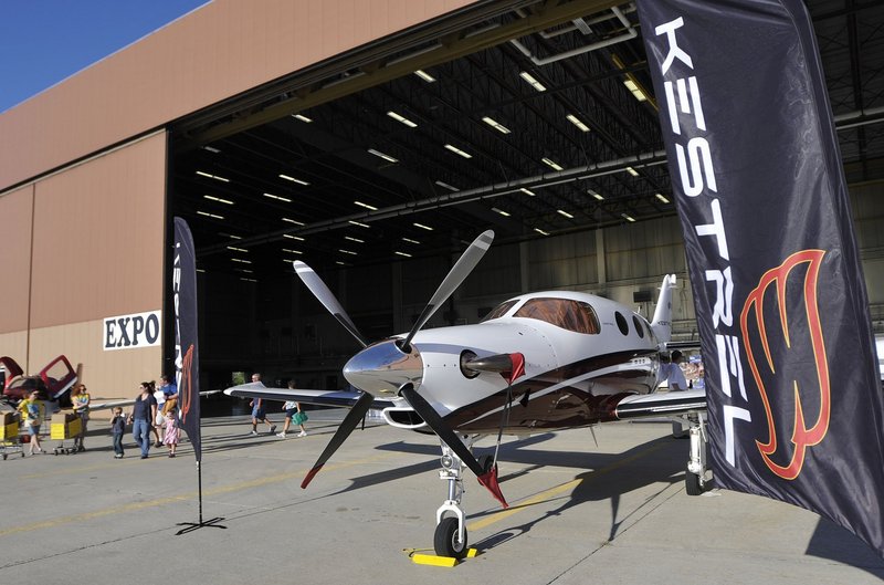 A Kestrel airplane is shown on display at The Great State of Maine Airshow on Aug. 26, 2011. The company announced plans in 2010 to build a manufacturing plant at Brunswick Landing.