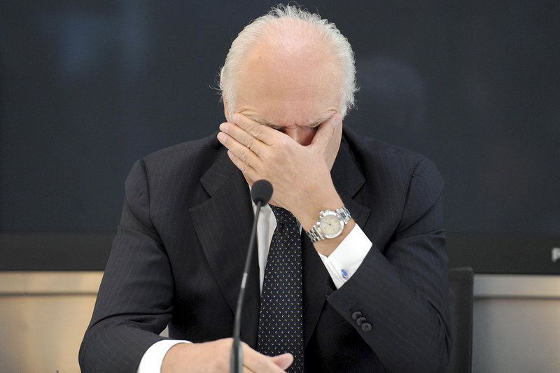 Costa Crociere chairman and CEO Pier Luigi Foschi reacts during a news conference in Genoa, Italy, on Monday. “Human error” is being blamed in the running aground of a cruise ship off Tuscany on Friday.